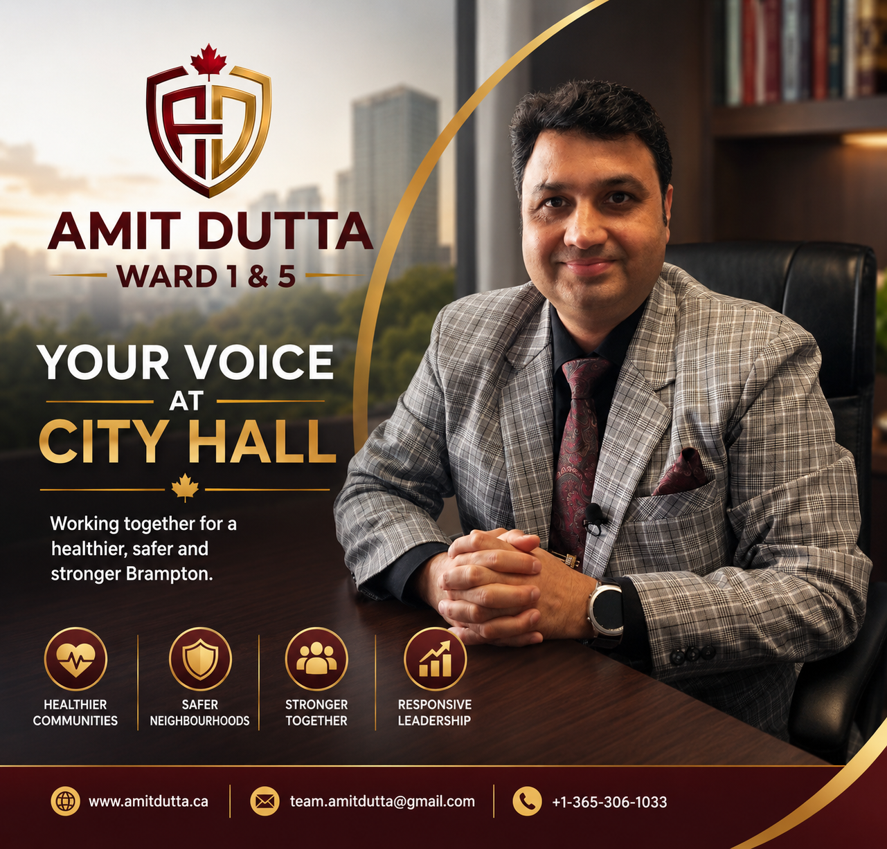 "A city councillor has two main responsibilities: representing residents and making good decisions for the city. That means listening to the people of Ward 1 & 5, bringing their concerns to City Hall, voting on policies and the city budget, ensuring tax dollars are spent wisely, supporting safe neighbourhoods, improving local services, and planning responsibly for growth. Most importantly, I believe a councillor should be accessible, transparent, and accountable, so residents know they have someone who listens and works for them every day."